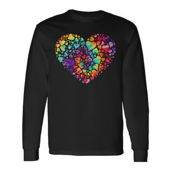 Colorful Tye Dye Die Tie Heart Valentine's Day Long Sleeve T-Shirt | Mazezy