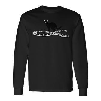 Cool Black Cat On Musical Piano Keys Long Sleeve T-Shirt | Mazezy