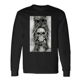 Cool Skull See No Evil Hear No Evil Speak No Evil Long Sleeve T-Shirt - Thegiftio UK