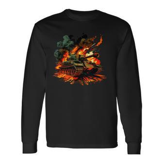 Cool Tank On Flames For Military Tank Lovers Long Sleeve T-Shirt | Mazezy