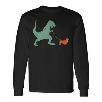 Corgi Dinosaur T-Rex Long Sleeve T-Shirt T-Shirt | Mazezy