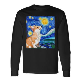 Corgi Starry Night Art Dog Art Corgi Owner Corgi Long Sleeve - Seseable
