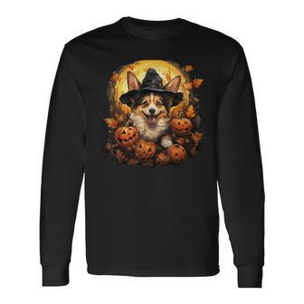 Corgi Witch Cute Halloween Costume For Dog Lover Long Sleeve T-Shirt | Mazezy