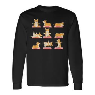 Corgi Yoga -Yoga Corgi Dog On Mat-Cool Long Sleeve T-Shirt | Mazezy