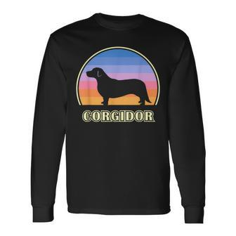 Corgidor Vintage Sunset Dog Long Sleeve T-Shirt | Mazezy