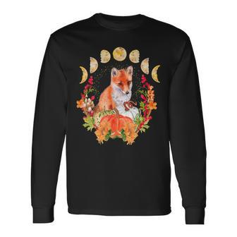 Cottagecore Fox Floral Nature Aesthetic Men Women Graphic Long Sleeve T-Shirt - Monsterry