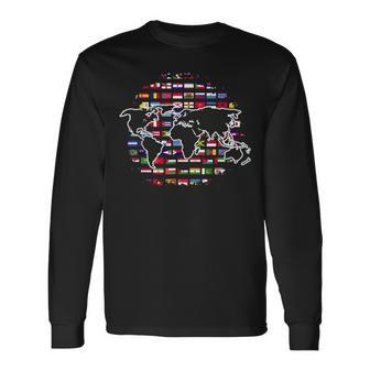 Country Flags World Map Traveling International World Flags Long Sleeve T-Shirt - Seseable