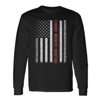 Cowboy Mounted Shooting American Flag 4Th Of July Long Sleeve T-Shirt | Mazezy