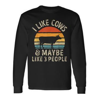 I Like Cows And Maybe Like 3 People Cow Farm Farmer Retro Long Sleeve T-Shirt | Mazezy