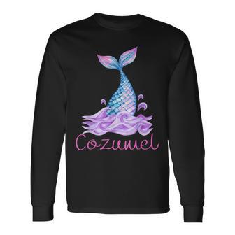 Cozumel Mexico Tropical Mermaid Wave Tail Long Sleeve T-Shirt - Monsterry CA