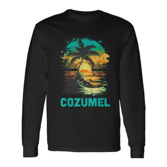 Cozumel Mexico Tropical Sunset Beach Souvenir Vacation Long Sleeve T-Shirt - Seseable