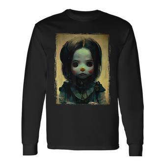 Creepy Halloween Goth Horror Doll Halloween Long Sleeve T-Shirt | Mazezy