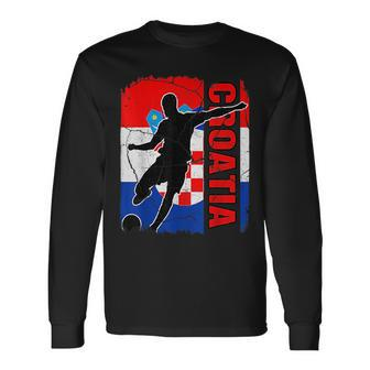 Croatia Soccer Team Croatian Flag Jersey Football Fans Long Sleeve T-Shirt T-Shirt | Mazezy