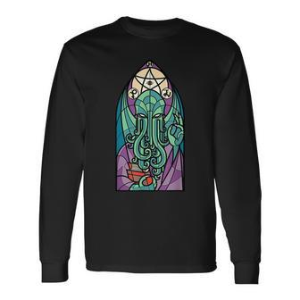 Cthulhu Church Stained Glass Cosmic Horror Monster Church Long Sleeve T-Shirt | Mazezy