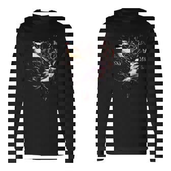 Cute Black Capped Chickadees In Branches Long Sleeve T-Shirt | Mazezy