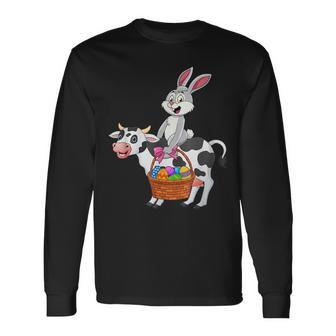 Cute Bunny Riding Cow Happy Easter Cow Lover Long Sleeve T-Shirt | Mazezy