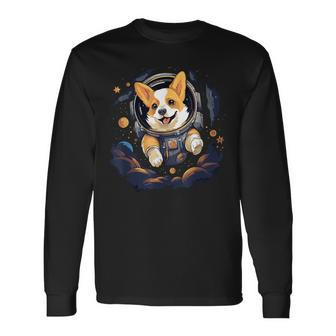 Cute Corgi Dog Dashing Through The Cosmos In Space Long Sleeve T-Shirt | Mazezy
