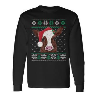 Cute Cow Christmas Ugly Sweater Style Pajama Xmas Cow Lover Long Sleeve T-Shirt | Mazezy