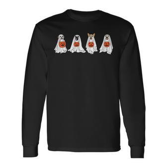 Cute Ghost Dog Lover Halloween Pumpkin Costume Spooky Long Sleeve T-Shirt - Thegiftio UK