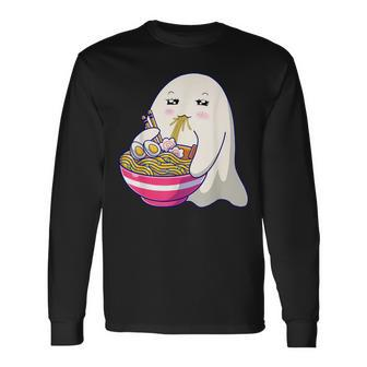 Cute Ghost Eat Ramen Kawaii Anime Halloween Noodles Japanese Long Sleeve T-Shirt - Monsterry