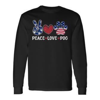 Cute Peace Love Dog Paw Usa Flag Patriotic Happy 4Th Of July Long Sleeve T-Shirt T-Shirt | Mazezy