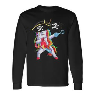 Cute Pirate Unicorn Dabbing Apparel Halloween Costume Long Sleeve T-Shirt - Monsterry