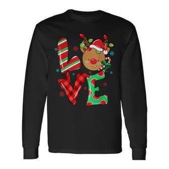 Cute Reindeer Rudolph Red Nose Christmas Xmas Antler Long Sleeve T-Shirt - Thegiftio UK