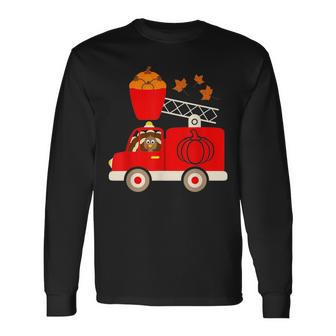 Cute Turkey Pumpkin Fire Truck Thanksgiving Son Long Sleeve T-Shirt T-Shirt | Mazezy