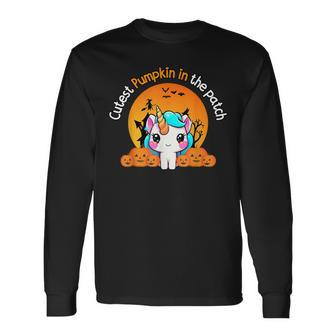 Cutest Pumpkin In The Patch Unicorn Witch Halloween Kawaii Long Sleeve T-Shirt | Mazezy DE
