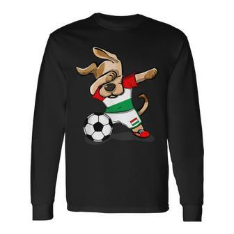 Dabbing Dog Hungary Soccer Fans Jersey Hungarian Football Long Sleeve T-Shirt | Mazezy AU