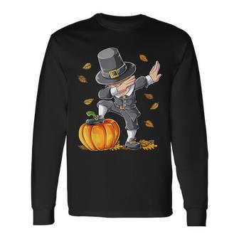 Dabbing Pilgrim Boy Pumpkin Thanksgiving Day Dab Long Sleeve T-Shirt | Mazezy