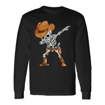 Dabbing Skeleton Cowboy Halloween Costume Boys Long Sleeve T-Shirt - Thegiftio UK