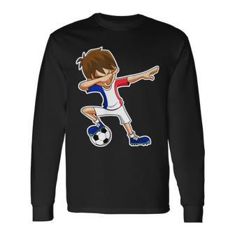 Dabbing Soccer Boy France French Flag Jersey Long Sleeve T-Shirt | Mazezy
