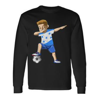 Dabbing Soccer Boy Honduras Jersey Honduran Long Sleeve T-Shirt T-Shirt | Mazezy