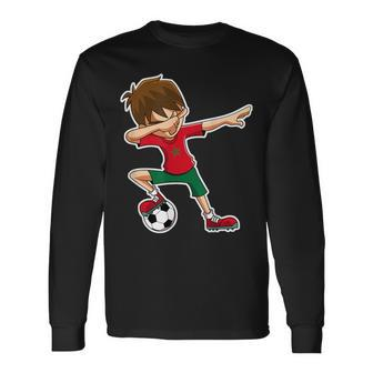 Dabbing Soccer Boy Morocco Moroccan Flag Jersey Long Sleeve T-Shirt | Mazezy DE