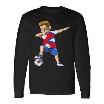 Dabbing Soccer Boy Nepal Jersey Nepalese Long Sleeve T-Shirt T-Shirt | Mazezy UK