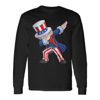 Dabbing Uncle Sam 4Th Of July Boys Girls American Flag Long Sleeve T-Shirt | Mazezy