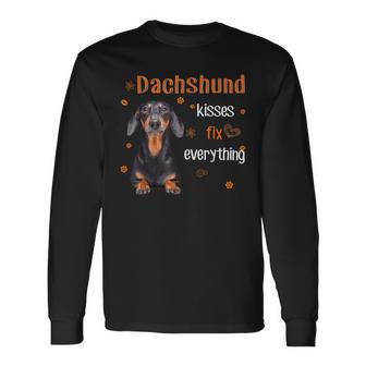 Dachshund Kisses Fix Everything Awesome Long Sleeve T-Shirt | Mazezy