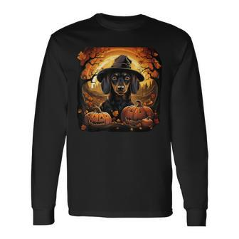 Dachshund Witch And Pumpkin Halloween Costume Dog Love Long Sleeve T-Shirt