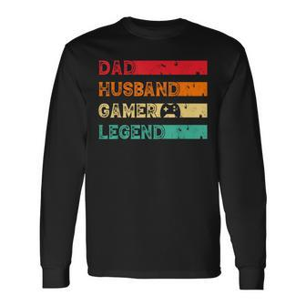 Dad Husband Gamer Legend Vintage Gamer Gaming Fathers Day Long Sleeve T-Shirt T-Shirt | Mazezy