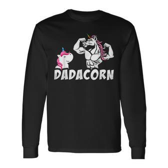 Dadacorn Cute Unicorn Dad And Baby Daddy Fathers Day Long Sleeve T-Shirt | Mazezy