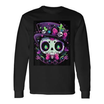 Dance With The Spirits Trendy Halloween Skull 3 Long Sleeve T-Shirt - Monsterry CA