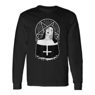 Dark Evil Nun Pentagram Scary Nun Long Sleeve T-Shirt T-Shirt | Mazezy