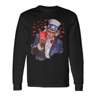 Day Drinking Team Alcohol Solution Red Cup Uncle Sam Long Sleeve T-Shirt T-Shirt | Mazezy