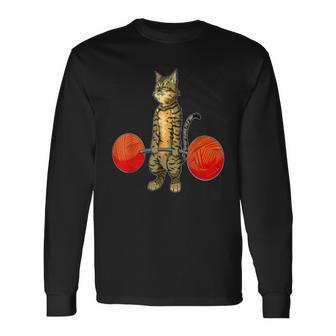Deadlifting Tabby Cat Weightlifting Bodybuilding Fitness Gym Long Sleeve T-Shirt - Seseable