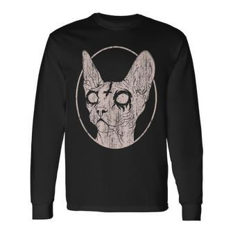 Death Metal Sphynx Cat Long Sleeve T-Shirt | Mazezy
