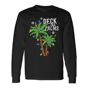 Deck The Palms Tropical Hawaii Christmas Palm Tree Lights Long Sleeve T-Shirt - Seseable