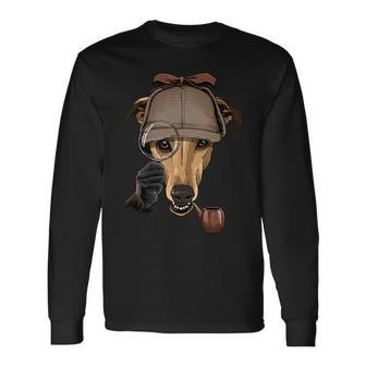 Detective Greyhound Spy Investigator Puppy Animal Dog Lover Long Sleeve T-Shirt - Monsterry CA