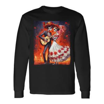 Dia De Los Muertos Skeletons Dancing Mexican Day Of The Dead Long Sleeve T-Shirt - Seseable