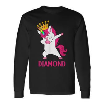 Diamond Personalized Dabbing Unicorn Queen Long Sleeve T-Shirt - Seseable